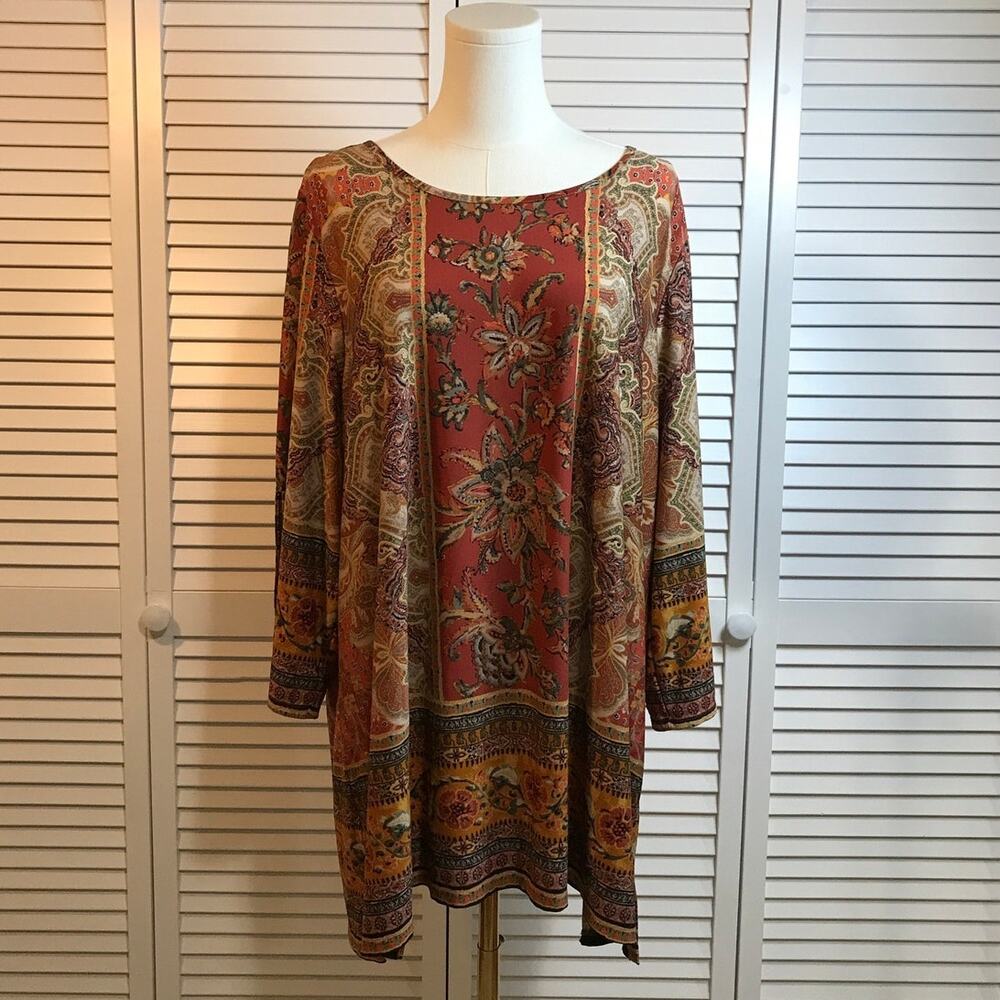 Avenue Boho Floral Paisley Tapestry Relaxed Long Sleeve Tunic Blouse 22/24